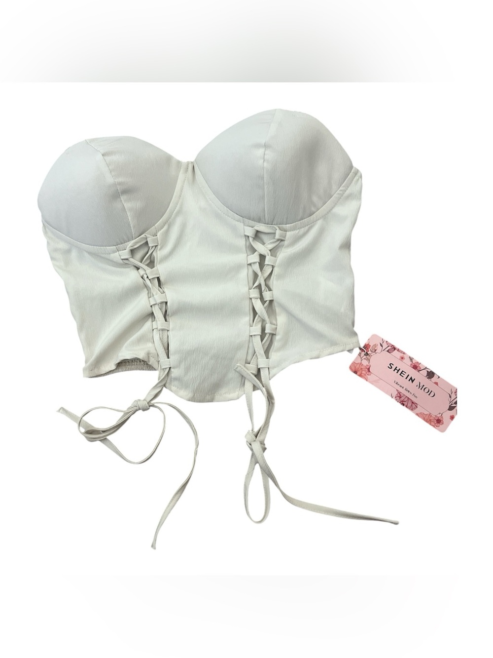 White Lace-Up Bustier Crop Top - Women's Top - Picture 2 of 3